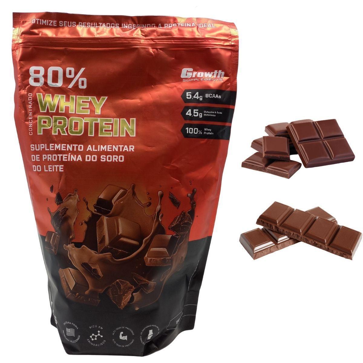 Whey Growth 80% Proteína Concentrada Sabor Chocolate 1kg - Chocolate ...