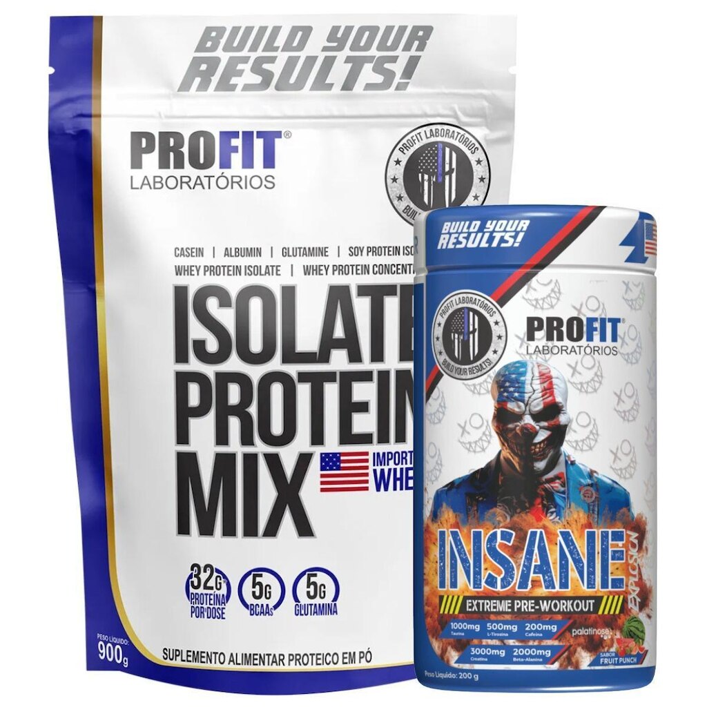 WHEY ISOLADO 900G l PRÉ TREINO INSANE EXPLOSION 200G l PROFIT
