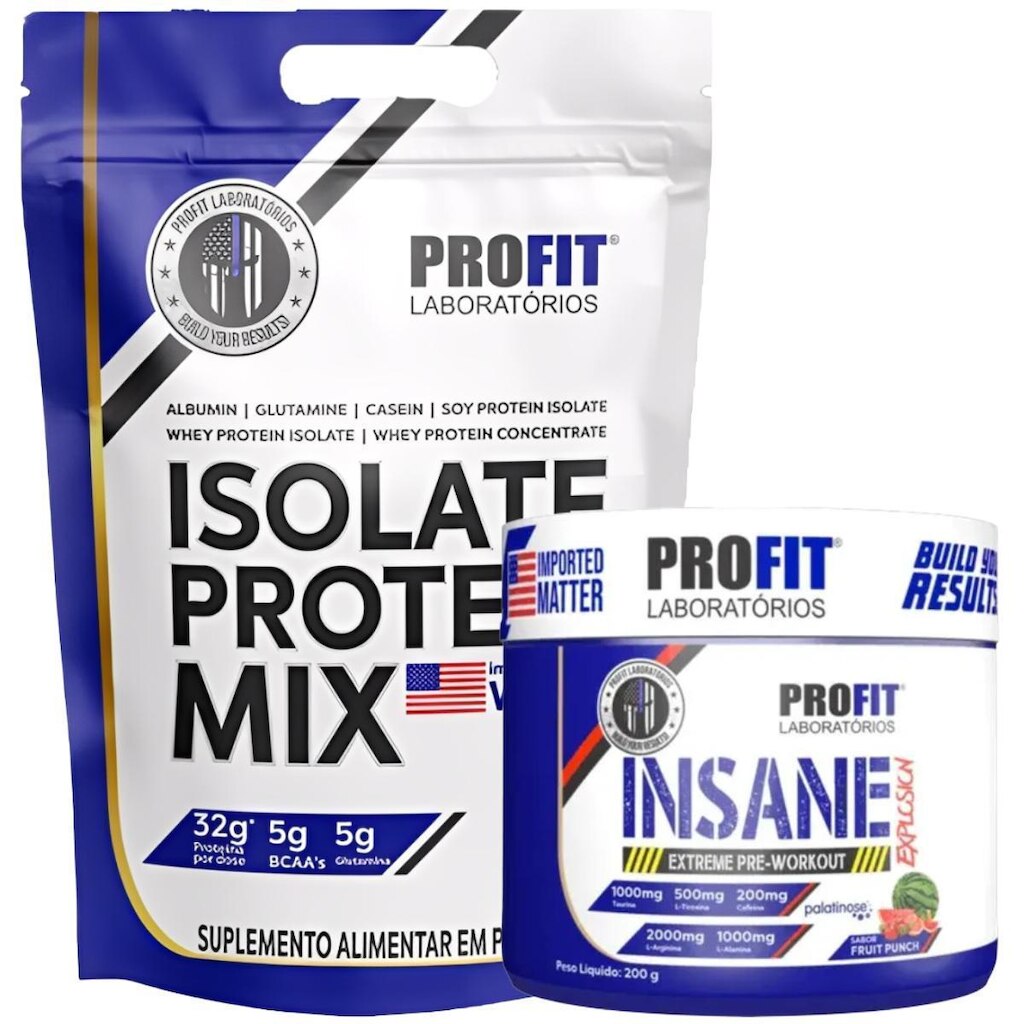 WHEY ISOLADO 900G l PRÉ TREINO INSANE EXPLOSION 200G l PROFIT
