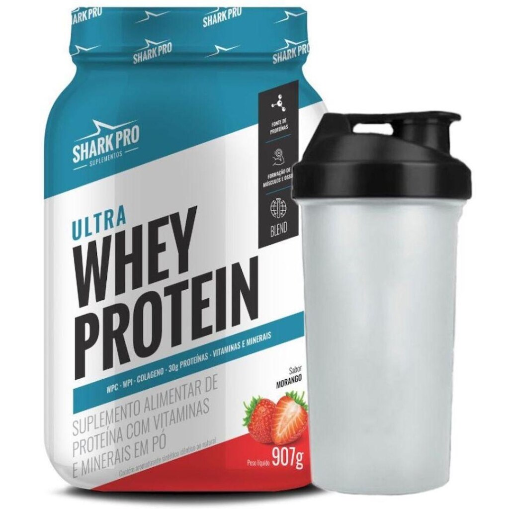 Whey Isolado Concentrado Morango 907g Coqueteleira - Shark