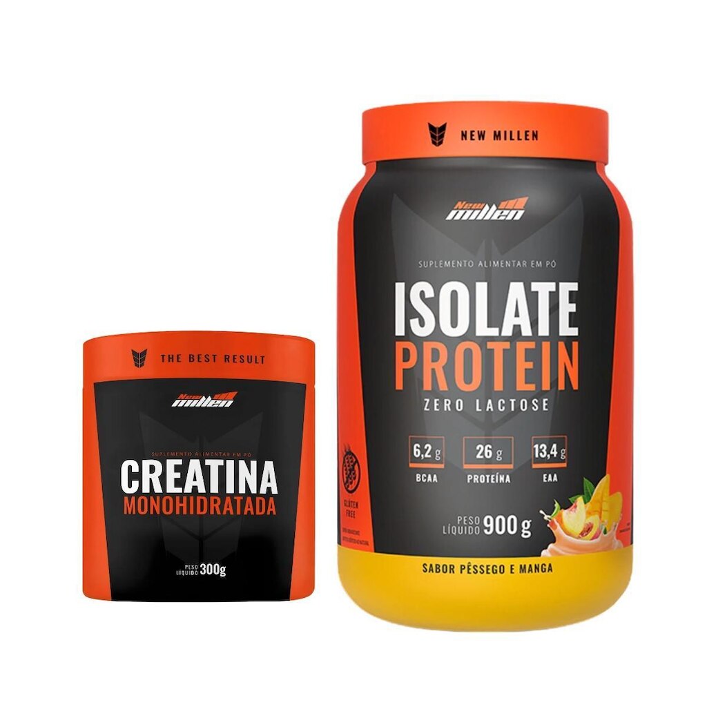 Whey Isolado New Millen Zero Lactose Pote 900 e Creatina