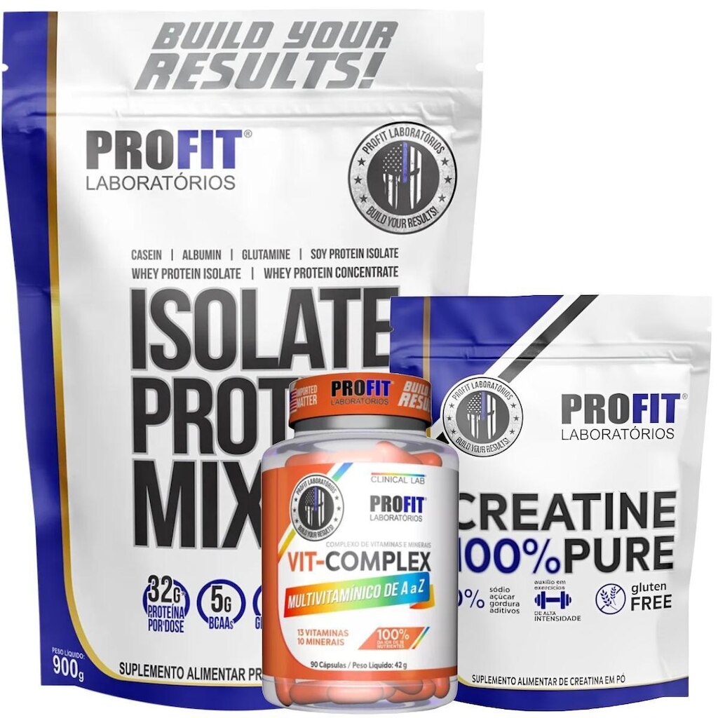 WHEY ISOLATE PROTEIN MIX 900G l CREATINA 250G l MULTIVITAMÍNICO VIT COMPLEX 90 CÁPSULAS l PROFIT