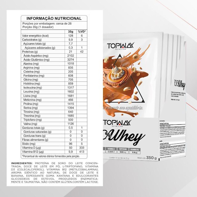 Whey protein 100% banoffee caixa com 10 sachês de 35g topway