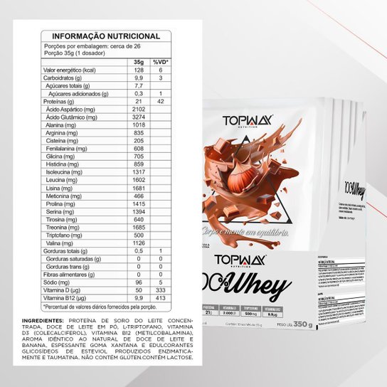 Whey Protein 100% Chocolate E Avelã 10 Sachês De 35G Topway