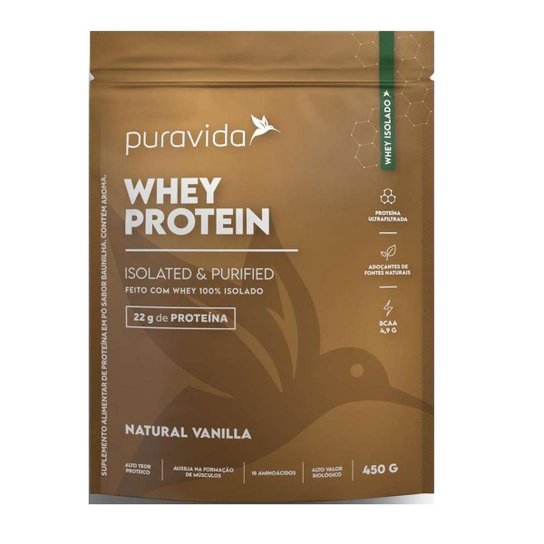 Whey Protein 100% Isolado Natural Vanilla - Puravida 450g Menor preço em Whey Protein 100% Isolado Natural Vanilla - Puravida 450g