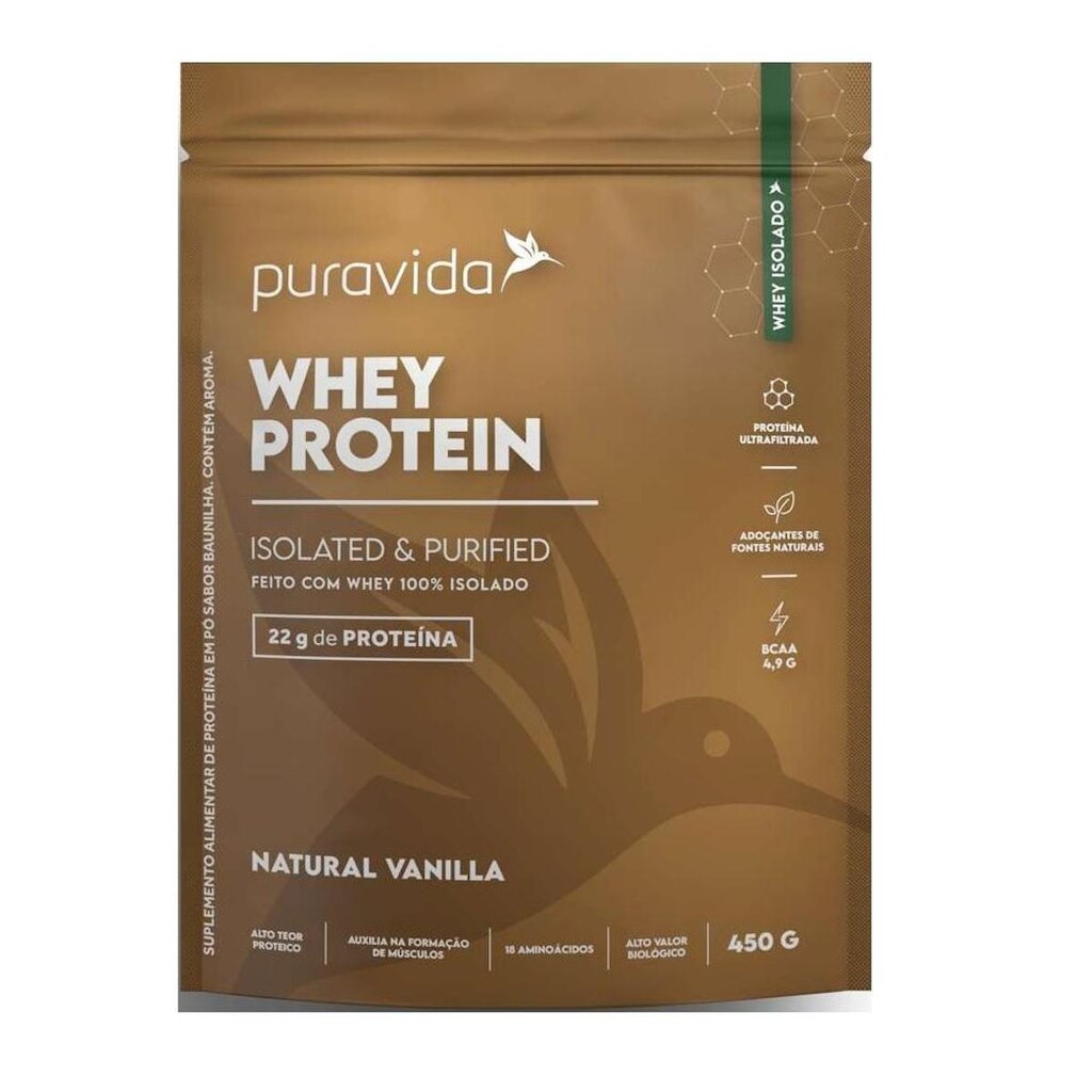 Whey Protein 100% Isolado Natural Vanilla Puravida 450g