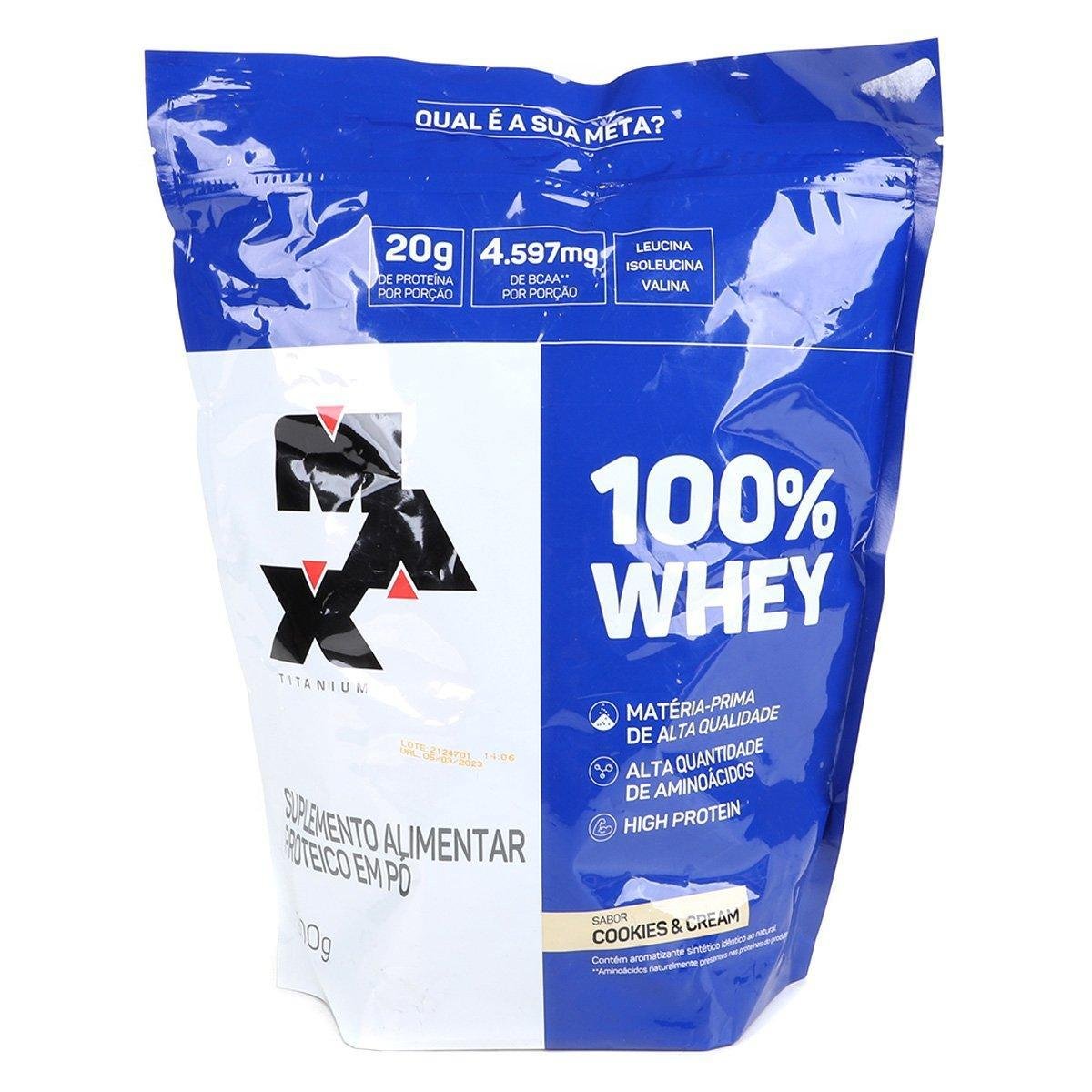Whey Protein 100% Refil Max Titanium 900G Menor preço em Whey Protein 100% Refil Max Titanium 900G