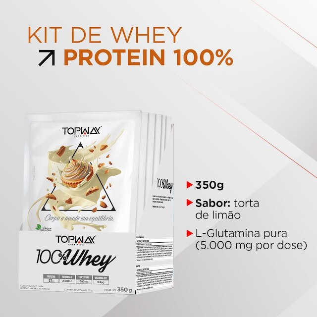Whey protein 100% torta de limão com 10 sachês de 35g topway