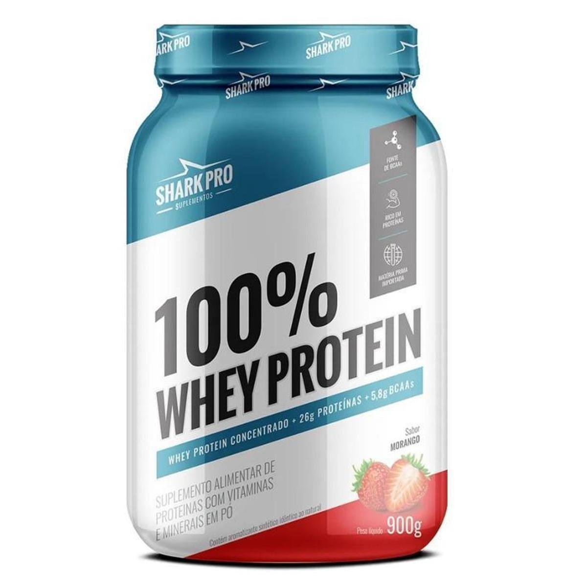 Whey Protein 100% Whey Pote 900g Sabor Morango Shark Pro Menor preço em Whey Protein 100% Whey Pote 900g Sabor Morango Shark Pro