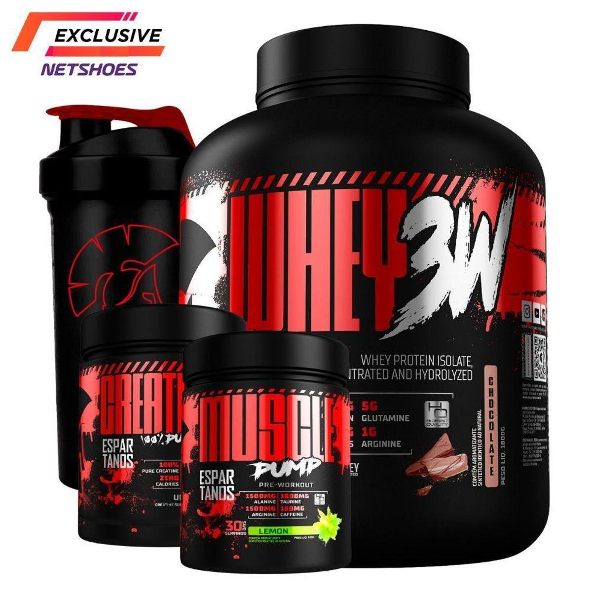 Whey Protein 3W Concentrado Isolado Hidrolisado 1,8Kg + Creatina Pura 300g + Pré Treino 300g + Copo Menor preço em Whey Protein 3W Concentrado Isolado Hidrolisado 1,8Kg + Creatina Pura 300g + Pré Treino 300g + Copo