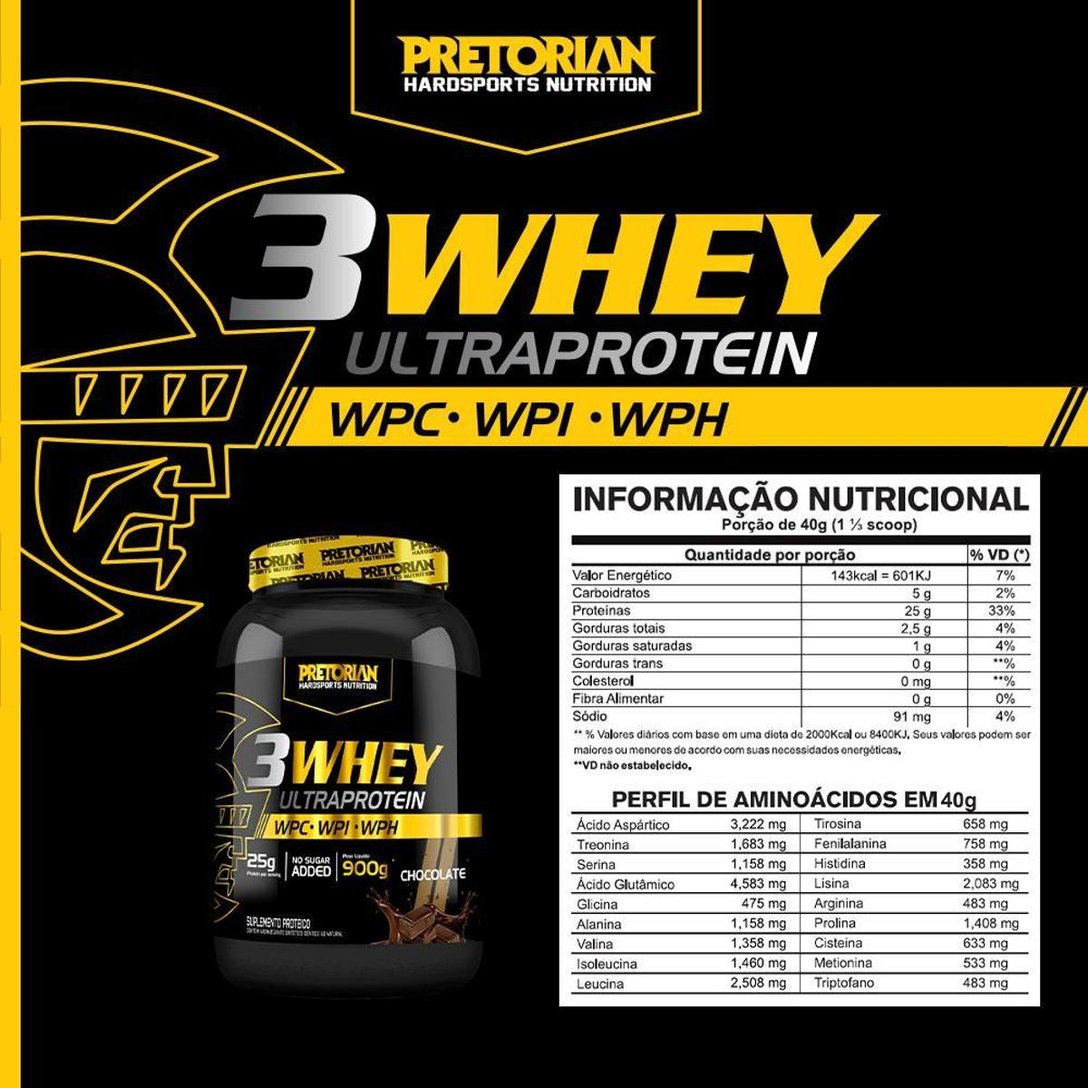 Whey Protein 3W Ultra Protein 900g Pretorian + Coqueteleira