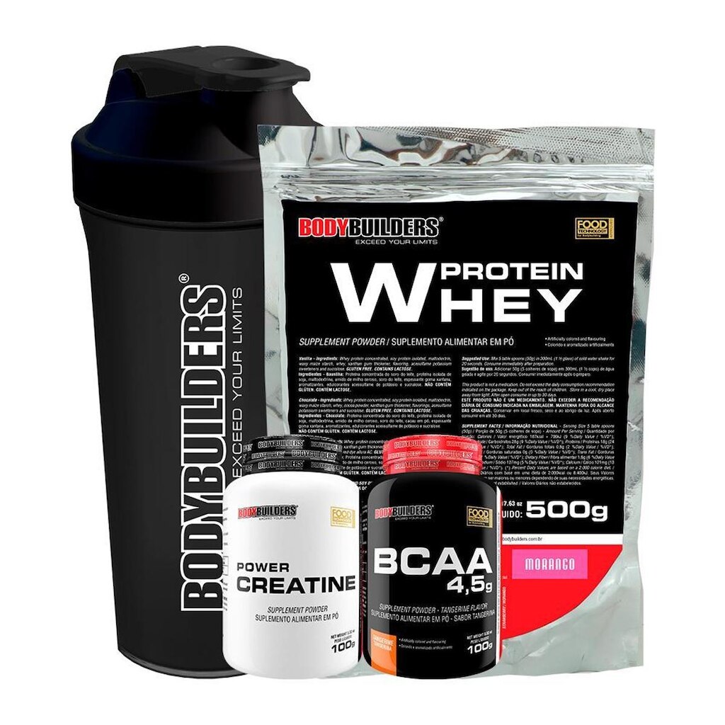 Whey Protein 500g +  Creatina 100g + BCAA 4.5g 100g + Coqueteleira - Bodybuilders