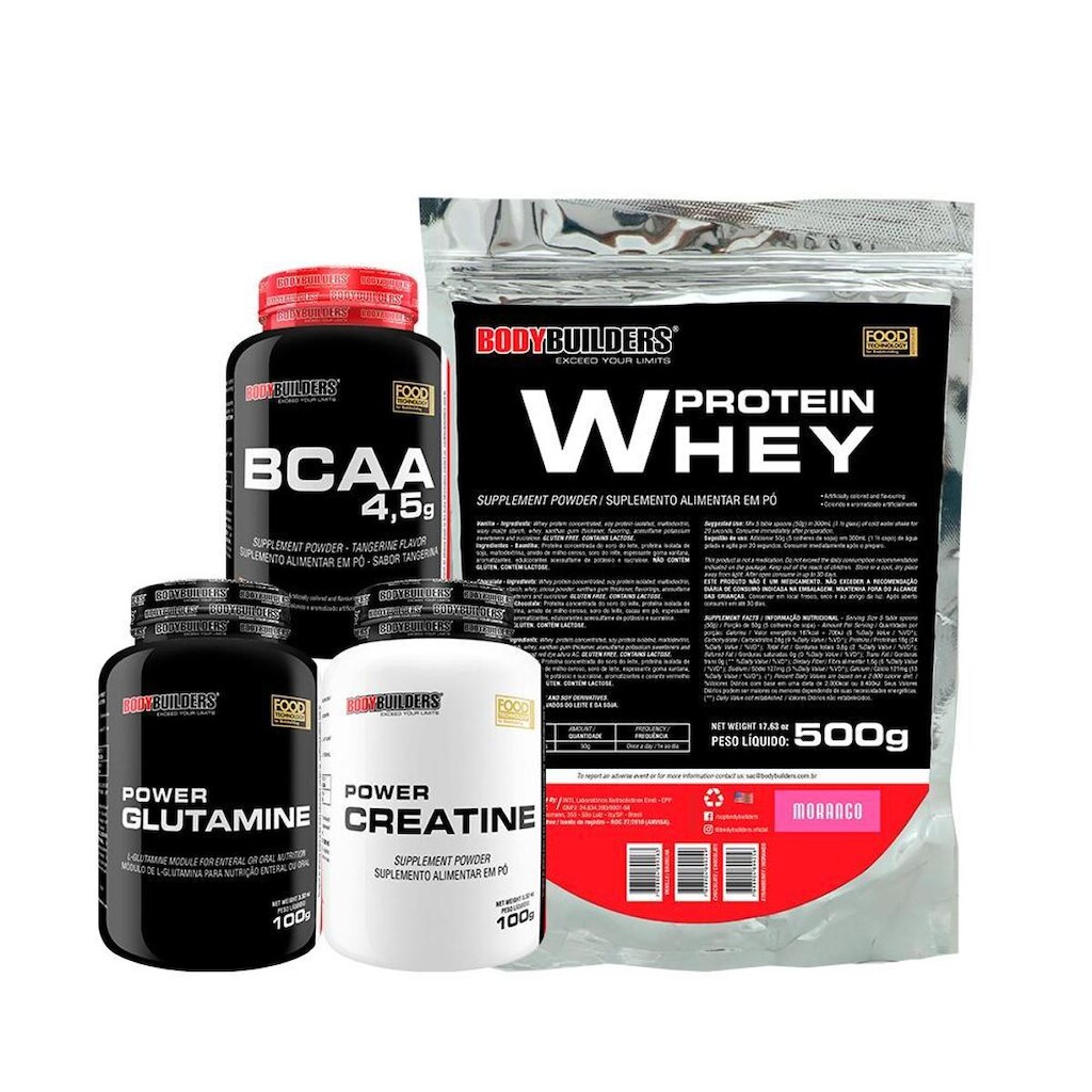 Whey Protein 500g + Creatina 100g +  Glutamina 100g + BCAA 4.5g 100g - BodyBuilders
