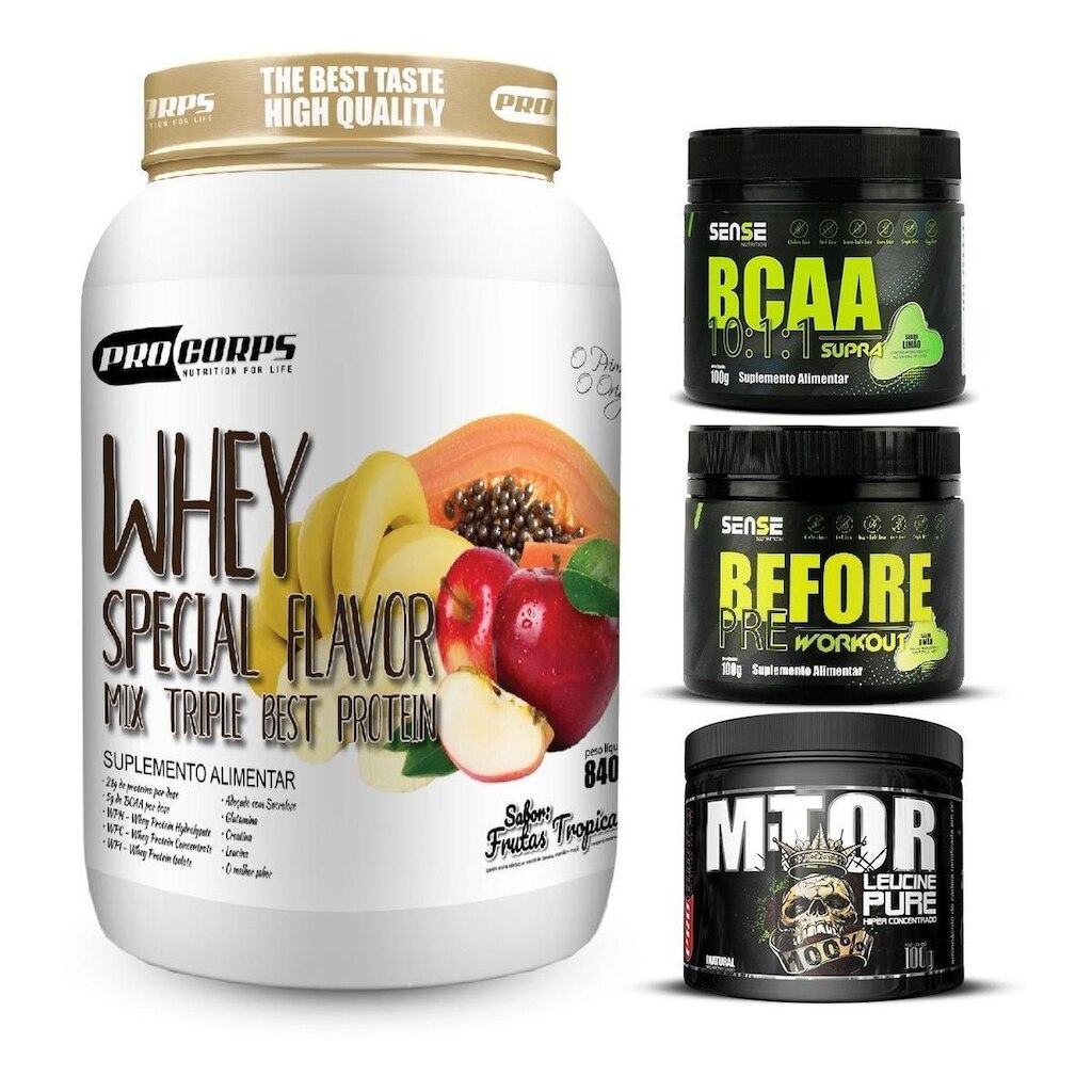 Whey Protein 840g + Bcaa + Pré Treino + M-tor