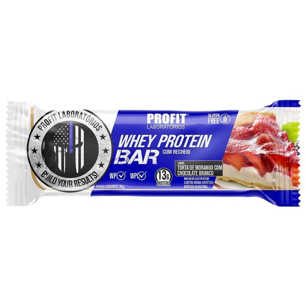 Whey Protein Bar - 1 Unidades 40g Torta Morango com Chocolate Branco - ProFit