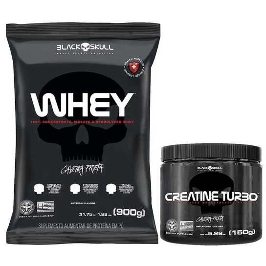 Whey Protein Chocolate 900g Refil + Creatine Turbo 150g Black Skull Menor preço em Whey Protein Chocolate 900g Refil + Creatine Turbo 150g Black Skull