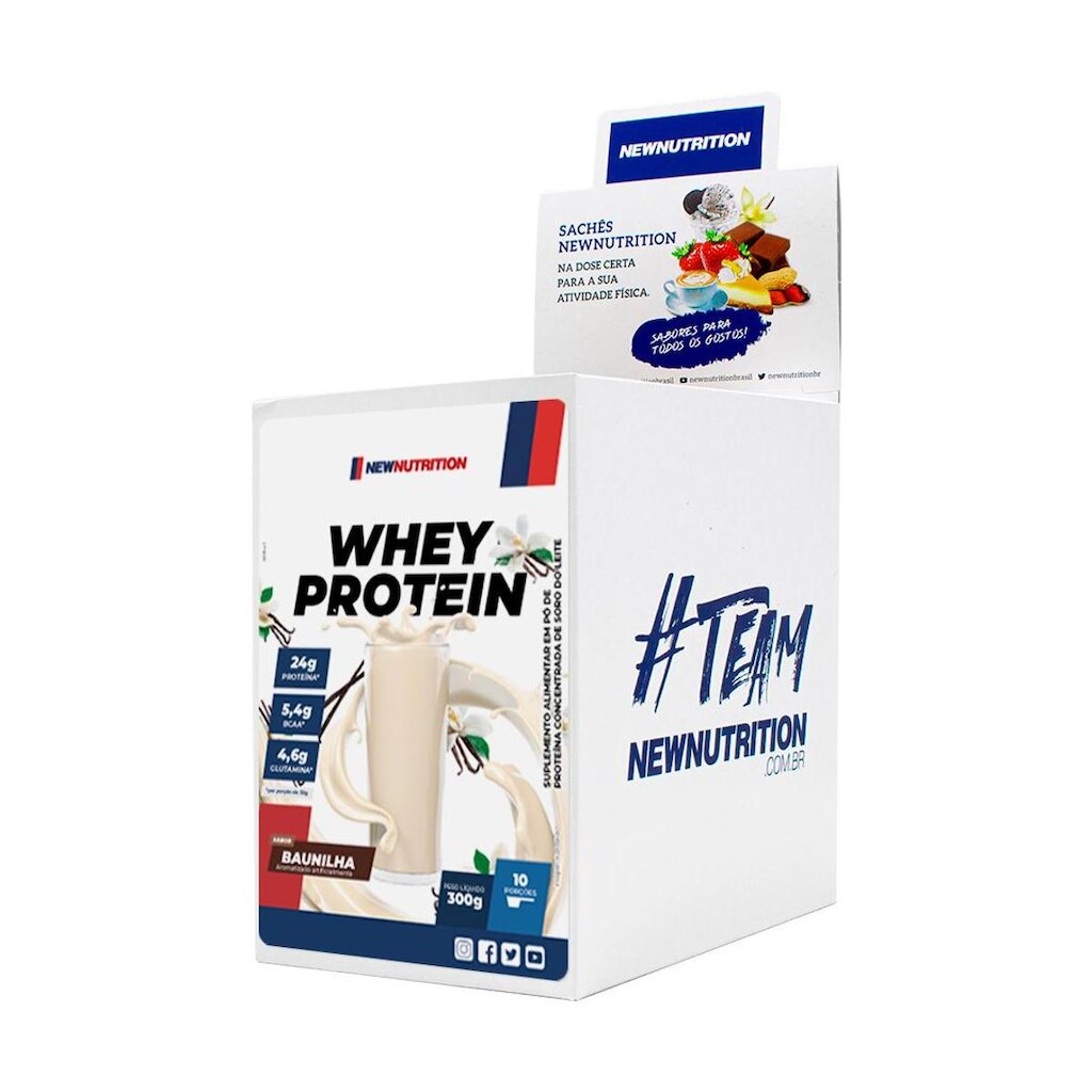 Whey Protein Concentrado 30g Baunilha - Display 10 Sachês NewNutrition