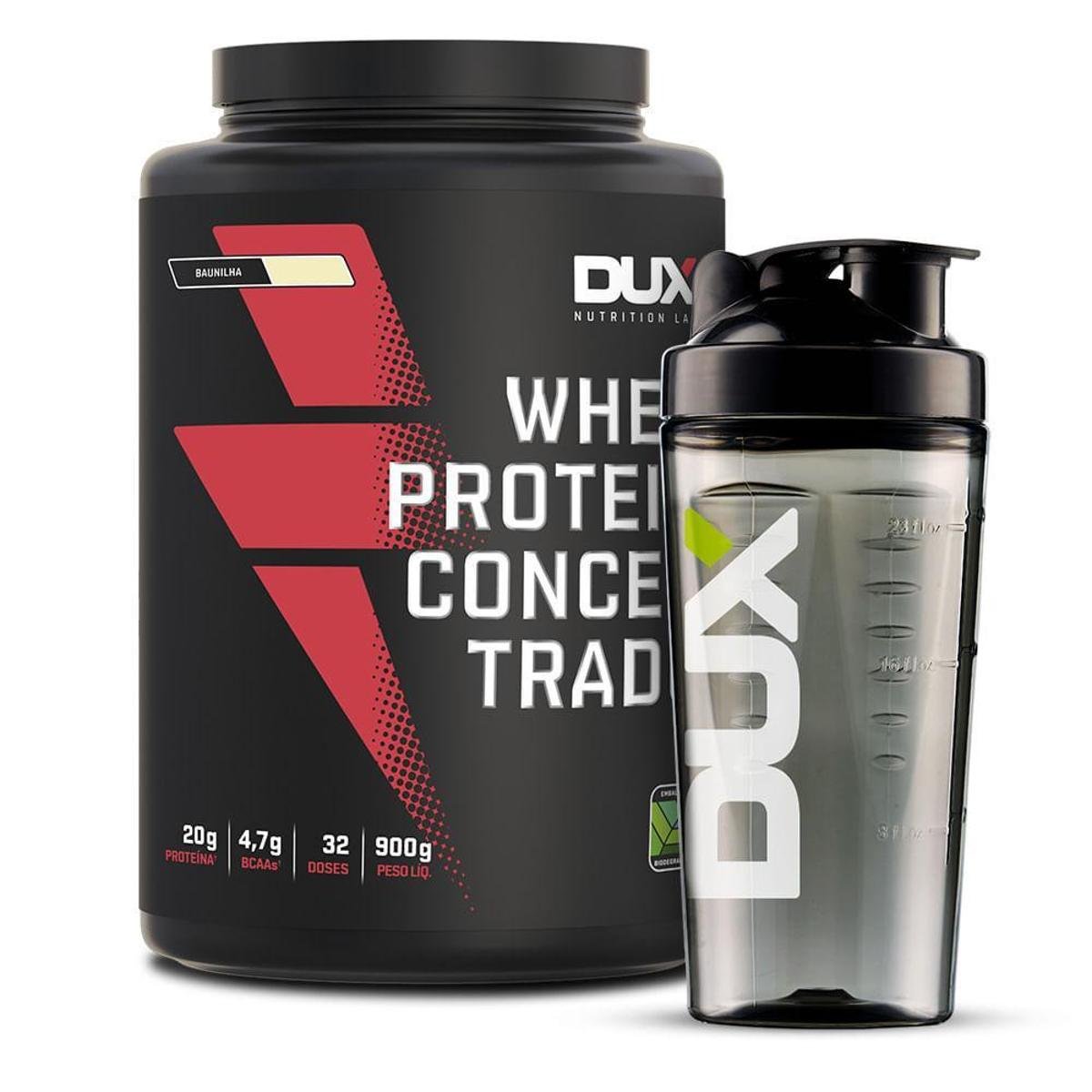 Whey Protein Concentrado 900g + Coqueteleira 800ml Dux Nutrition