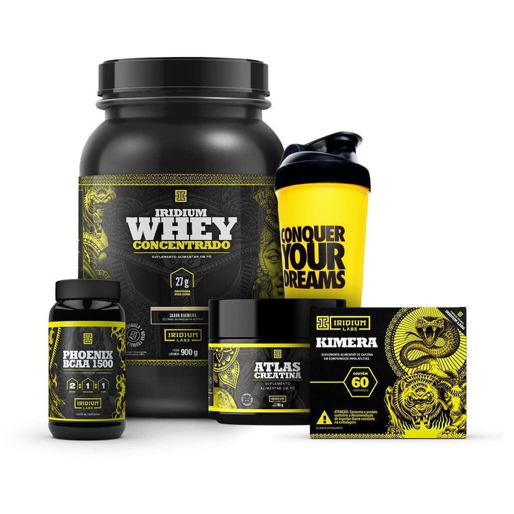 Whey Protein Concentrado + Creatina 90g + Kimera thermo + Bcaa + Shaker Iridium Labs