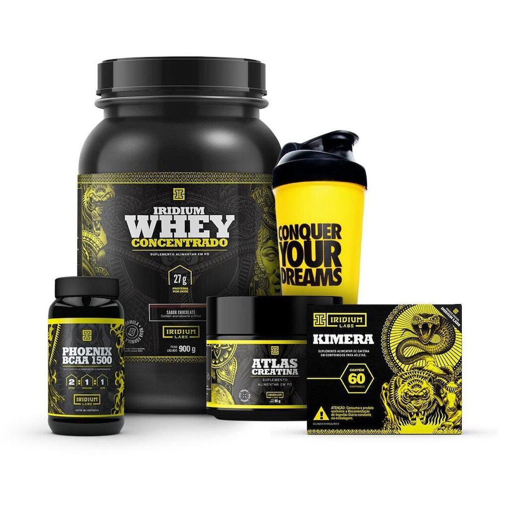 Whey Protein Concentrado + Creatina 90g + Kimera thermo + Bcaa + Shaker Iridium Labs