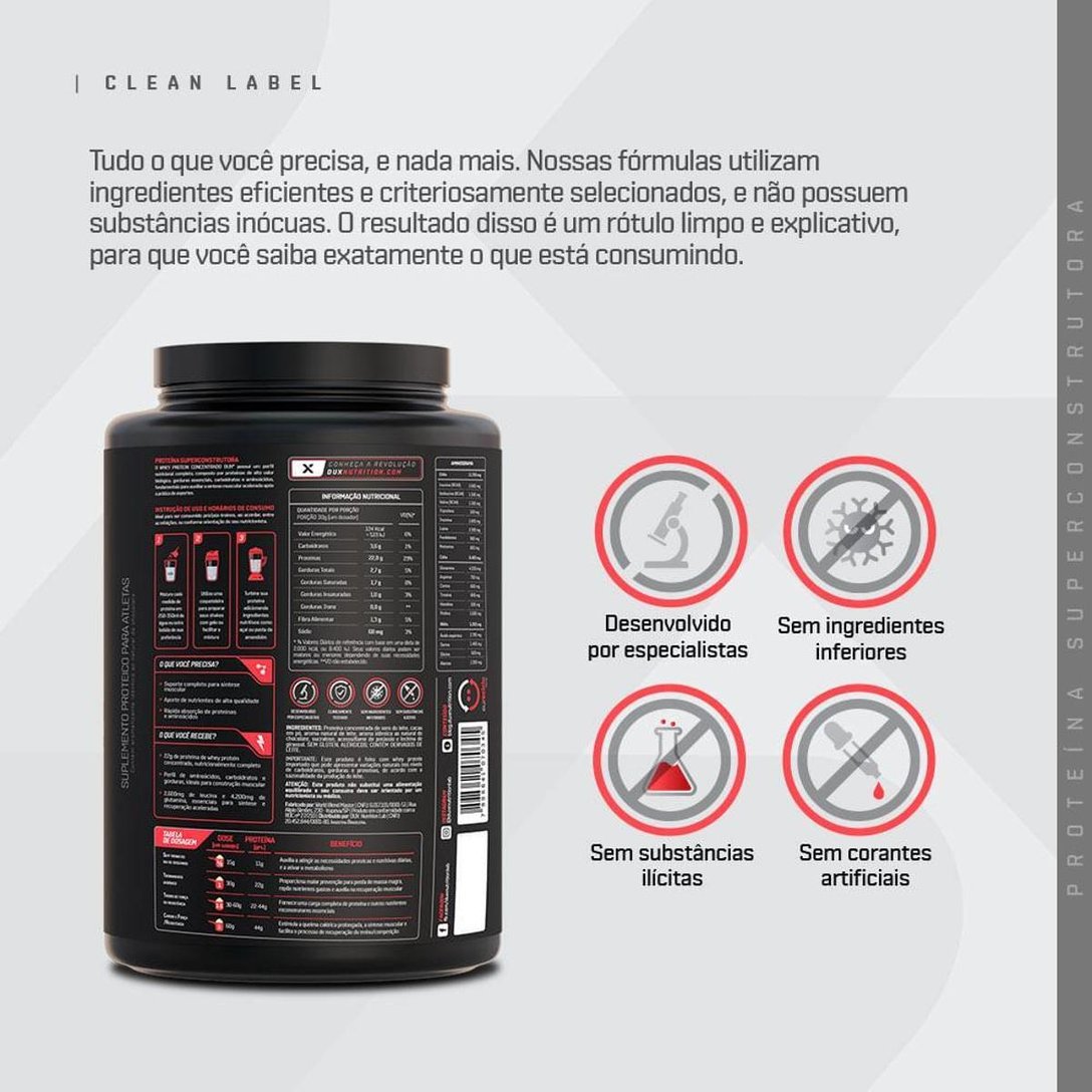 Whey Protein Concentrado Dux Nutrition Pote 900g Morango Netshoes