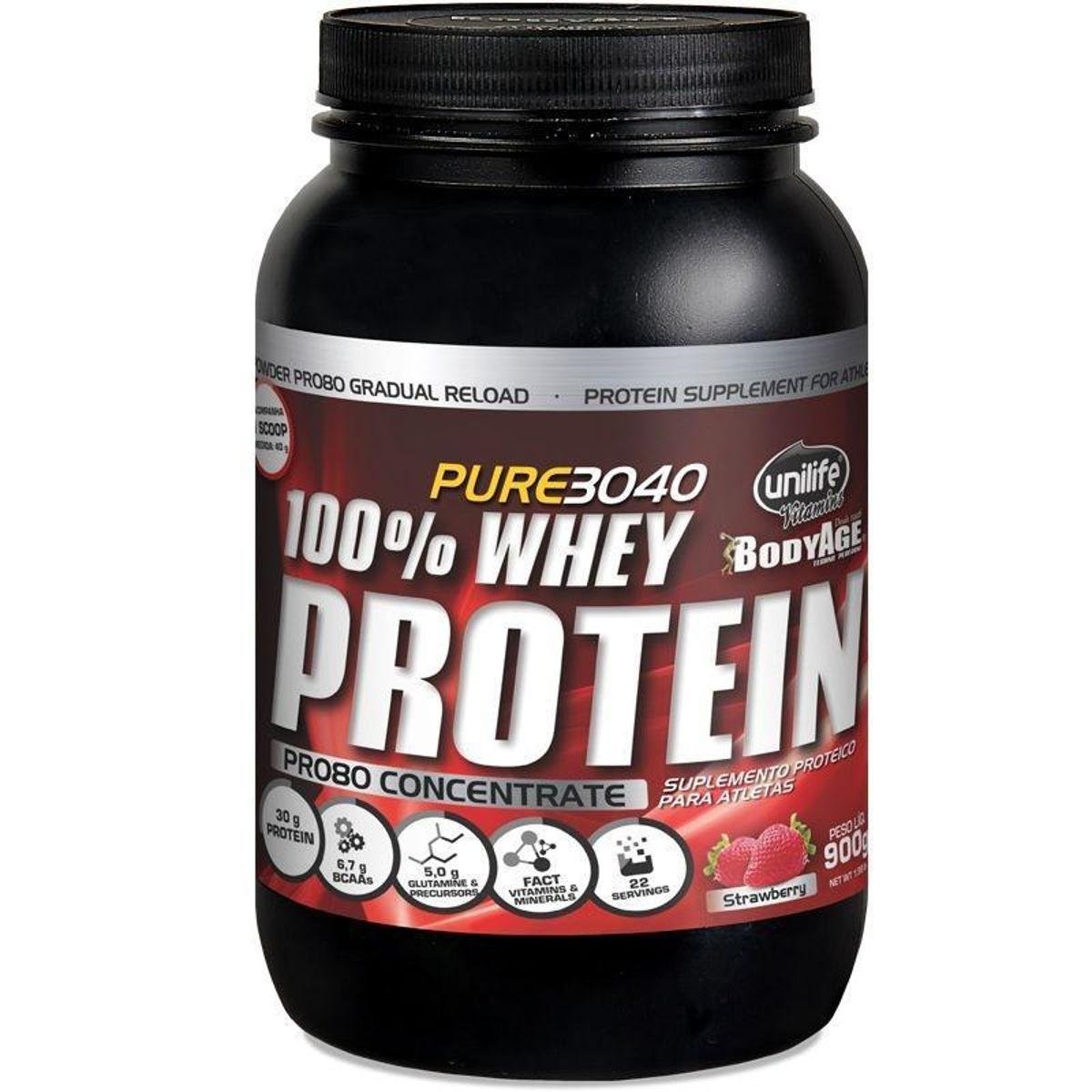 Whey Protein Concentrado Pro80 900g Morango Unilife Sem Sabor Netshoes