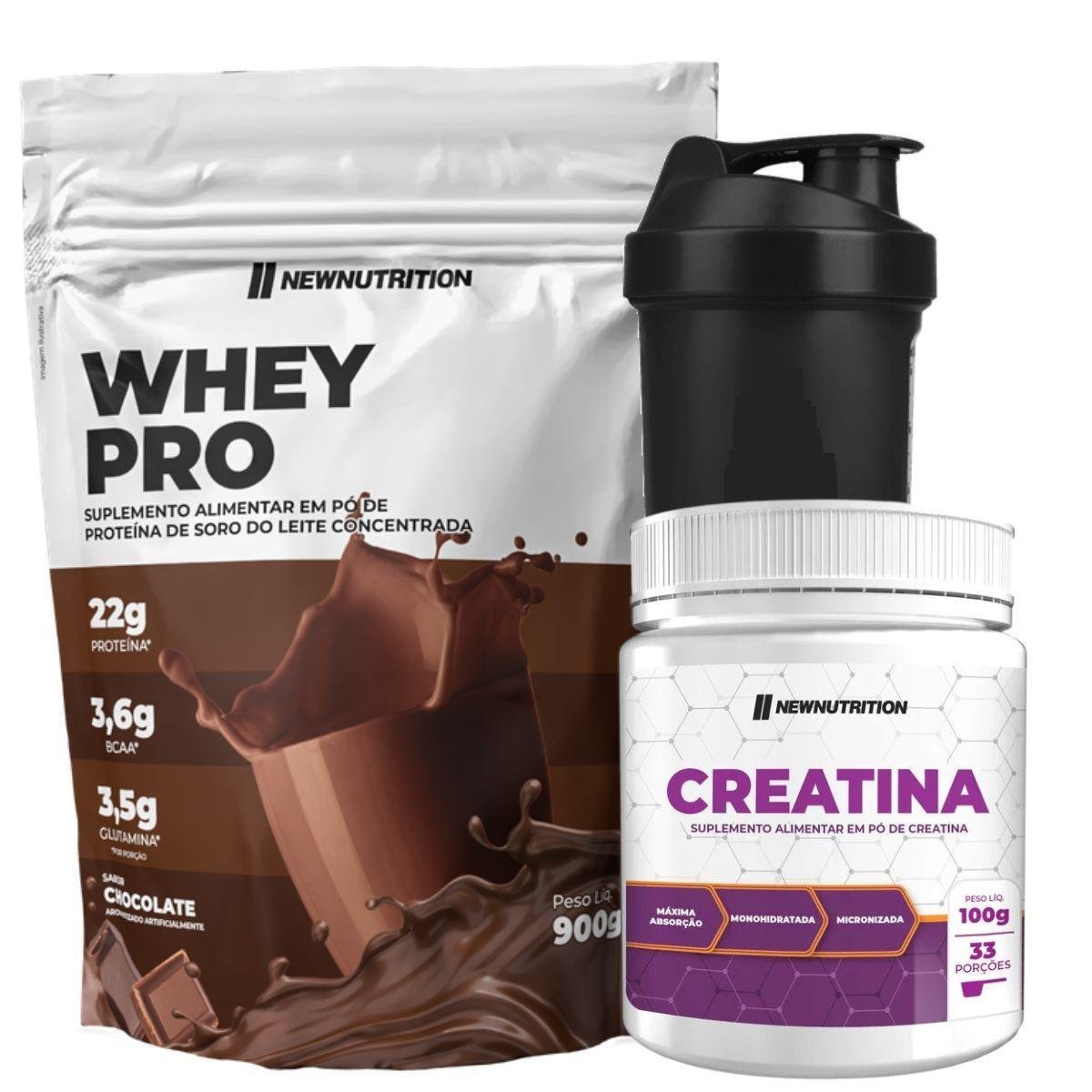 Whey Protein Creatina Pura Shaker NewNutrition Morango Netshoes