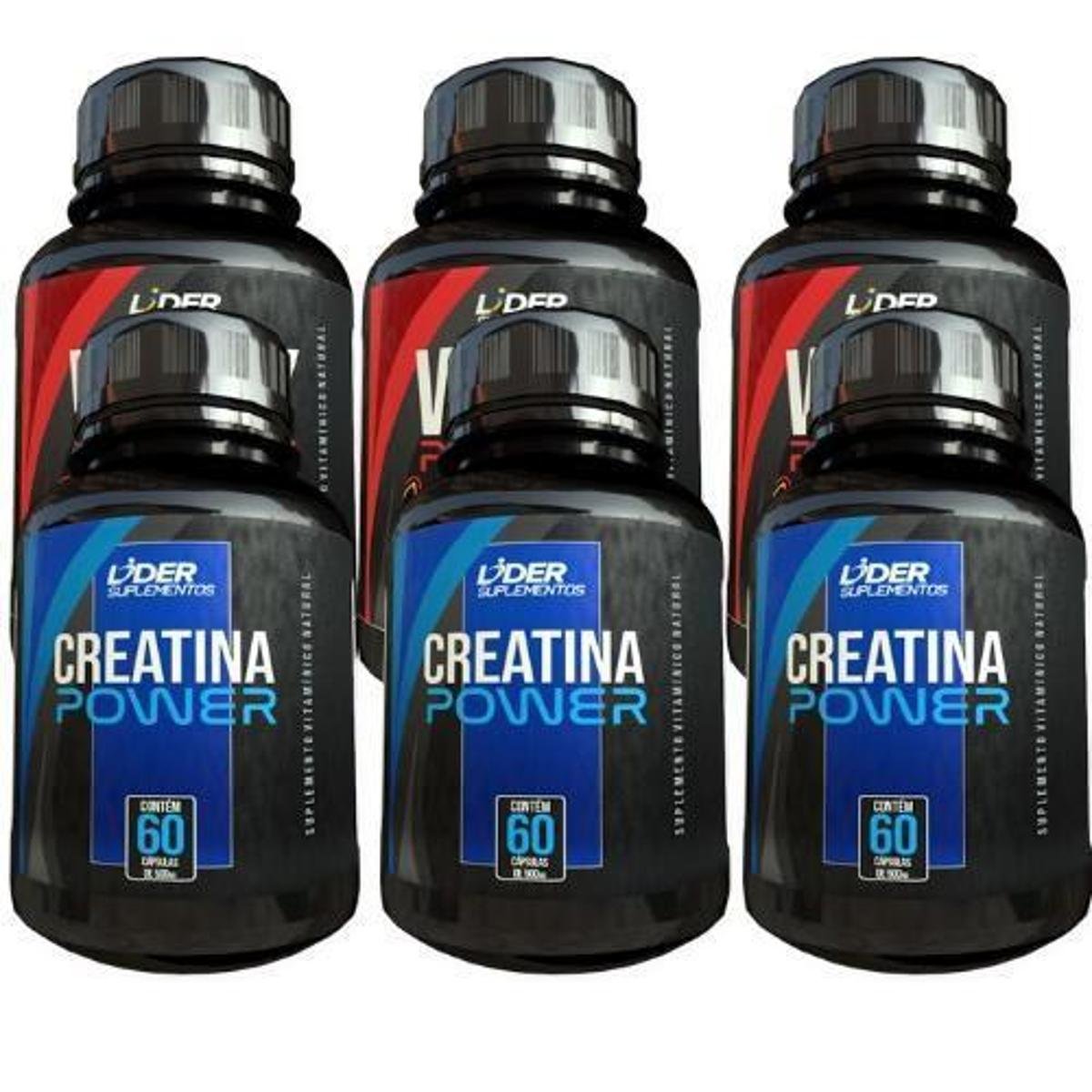 Whey Protein e Creatina Power 60 cápsulas De 500mg kit com 6 potes