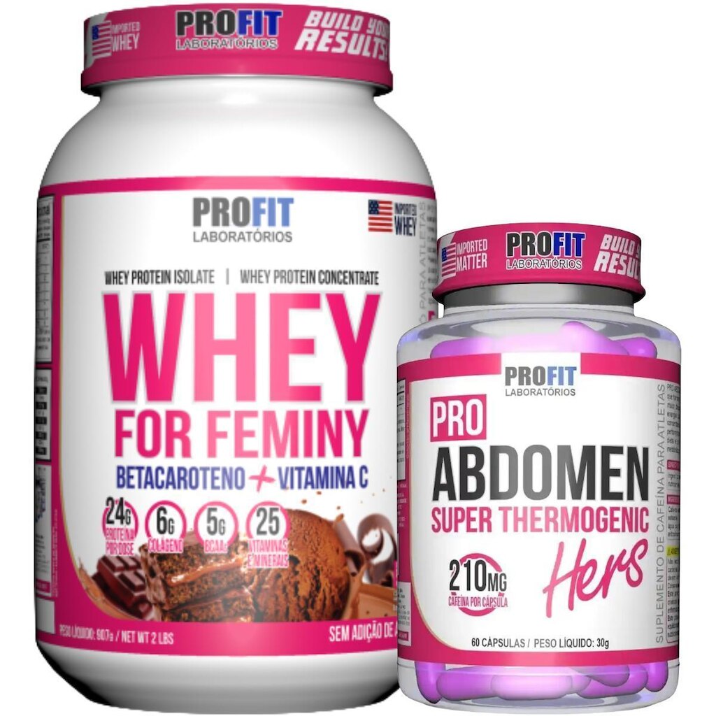 WHEY PROTEIN FEMININO 907G l TERMOGÊNICO PRO ABDOMEN HERS 60 CÁPSULAS l PROFIT