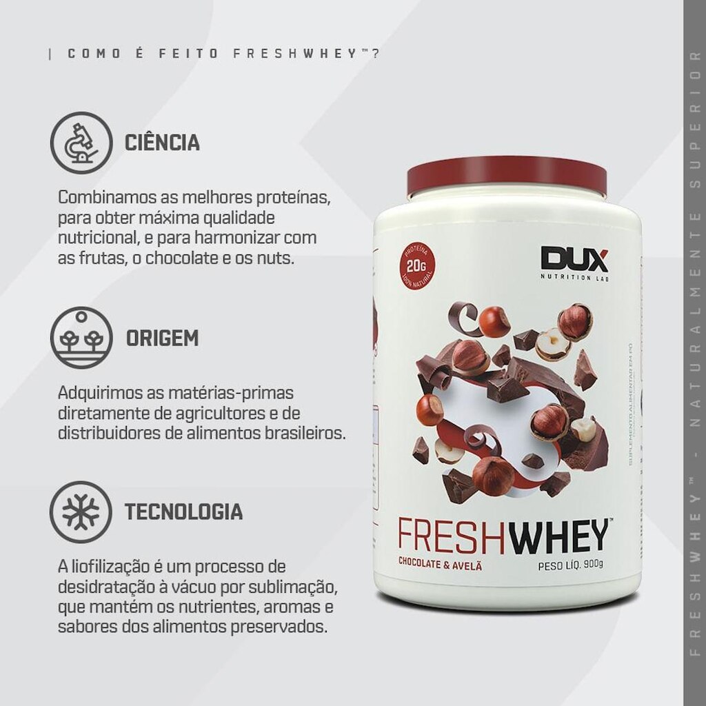 Whey Protein FreshWhey Chocolate com Avelã Dux Nutrition 900g