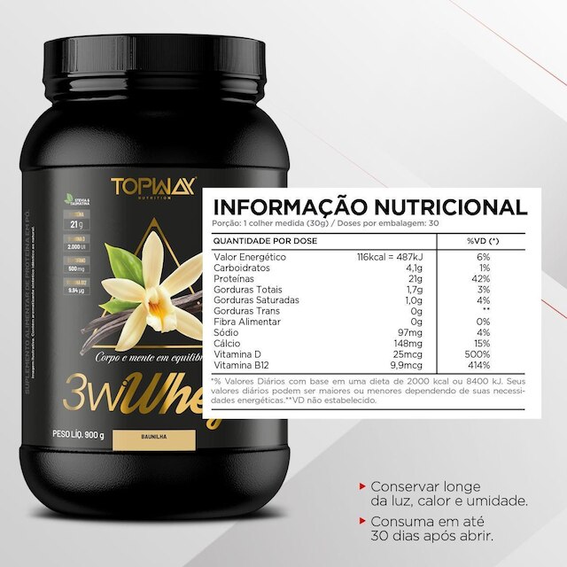 Whey Protein Gold 3W Topway 900G Concentrado Iso E Hidro