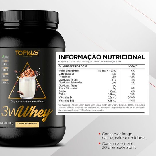 Whey Protein Gold 3W Topway 900G Concentrado Iso E Hidro