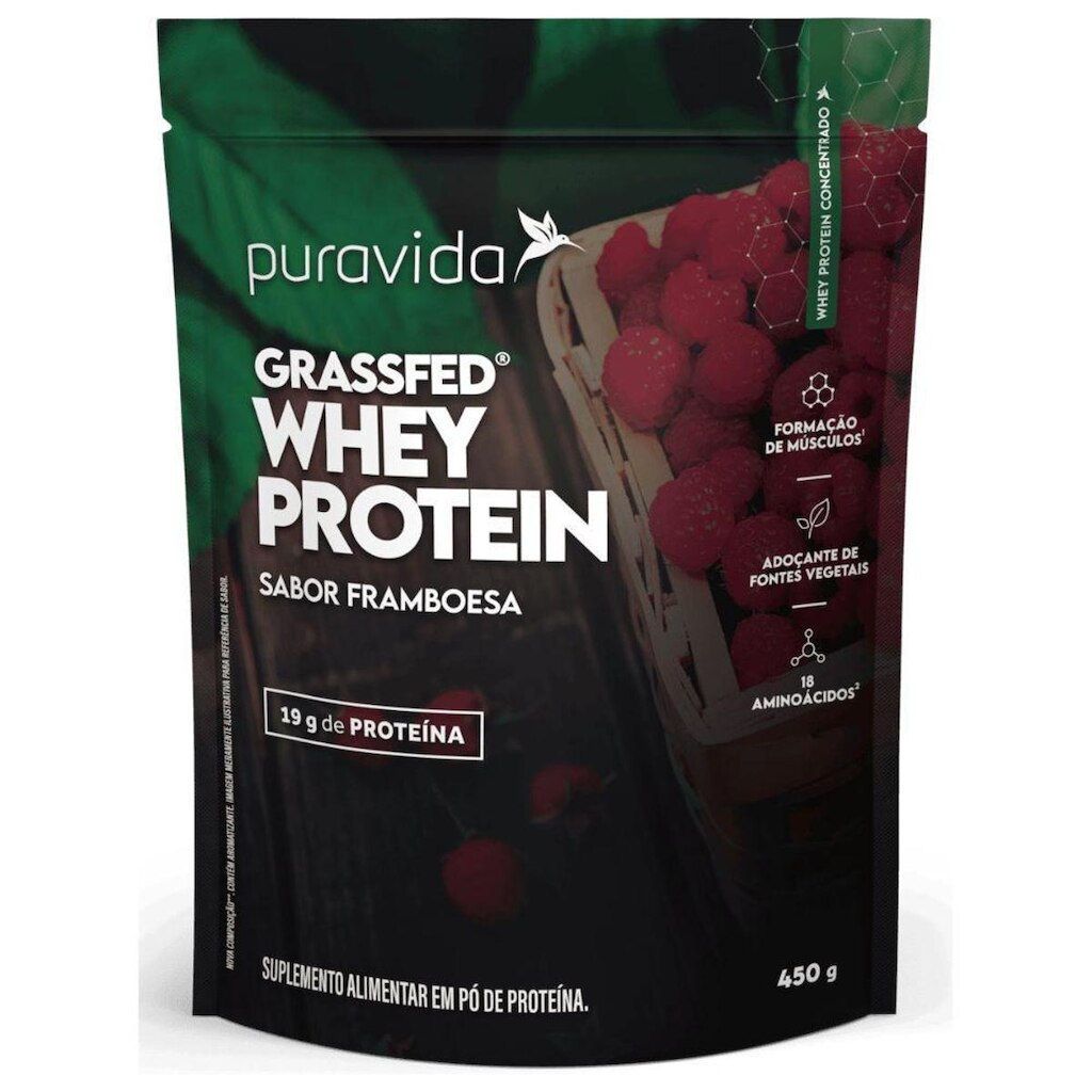 Whey Protein Grassfed Framboesa 450g - PuraVida
