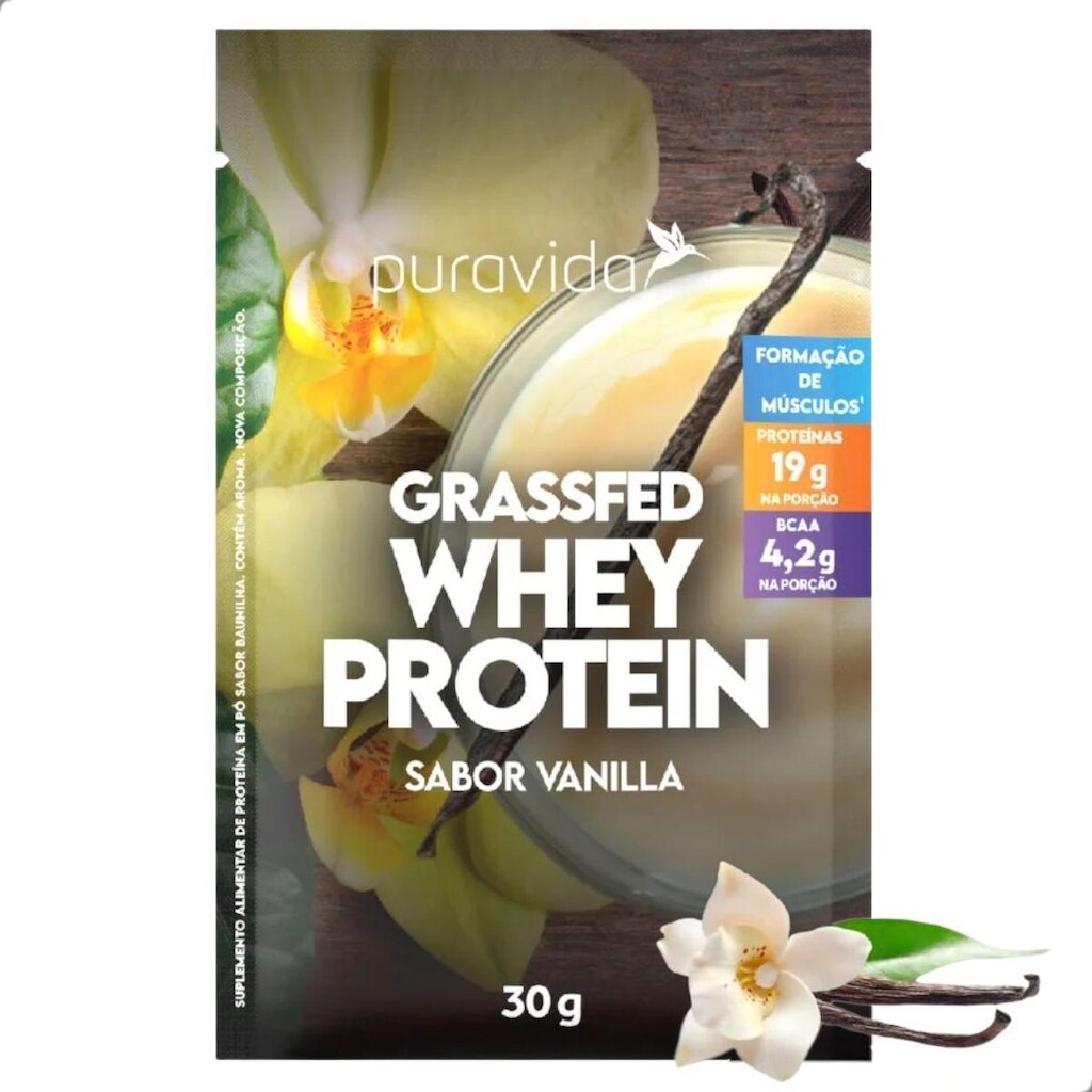 Whey Protein Grassfed Natural 30g Box 15 Saches Pura Vida