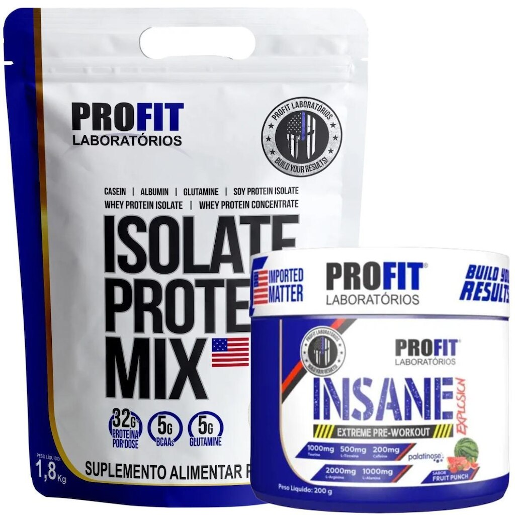 WHEY PROTEIN ISOLADO 1,8KG l PRÉ TREINO INSANE EXPLOSION 200G l PROFIT