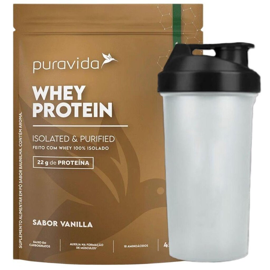 Whey Protein Isolado Baunilha 450g Coqueteleira - PuraVida
