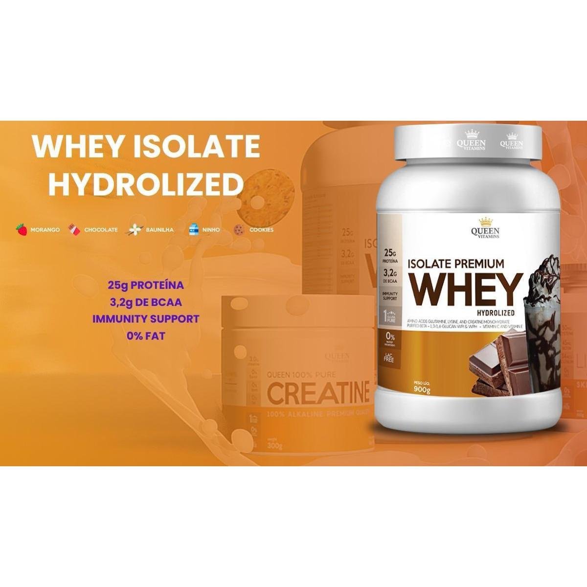 Whey Protein Isolado Importado Hidrolisado Pote 900g Queen Vitamins