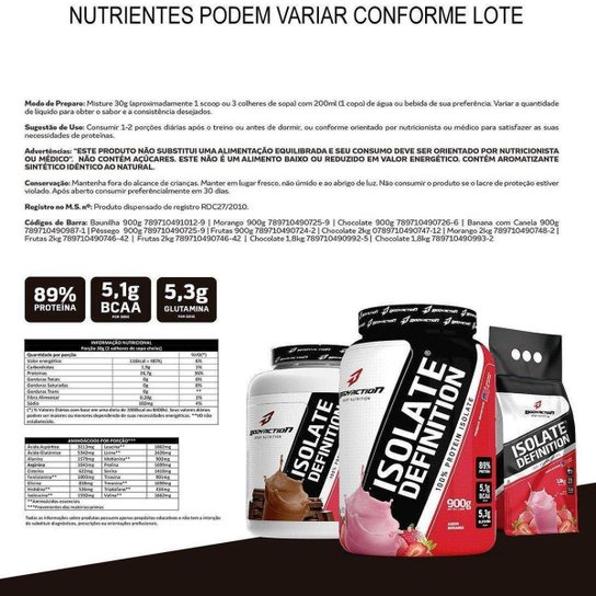 Whey Protein Isolado Isolate Definition 900g BodyAction Morango Netshoes
