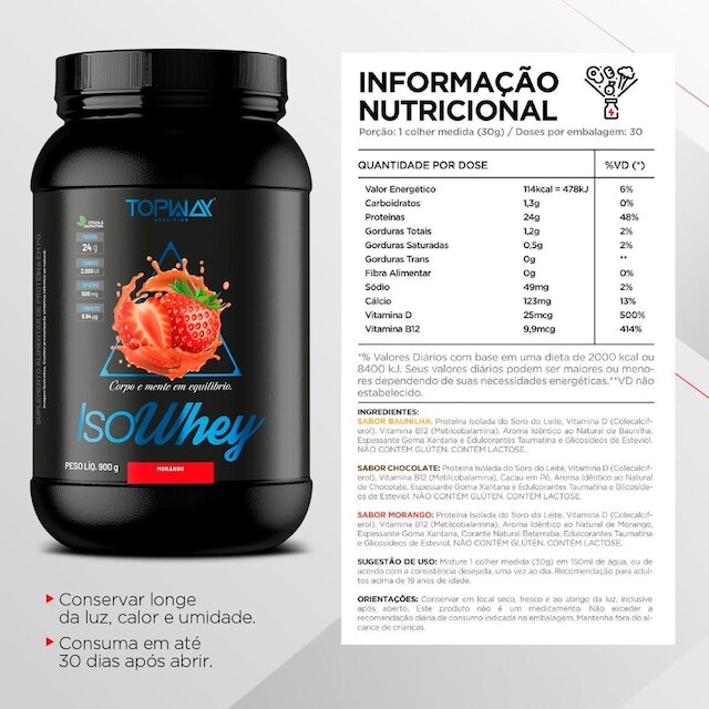 Whey Protein Isolado Pote 900G Topway Suplemento Alimentar