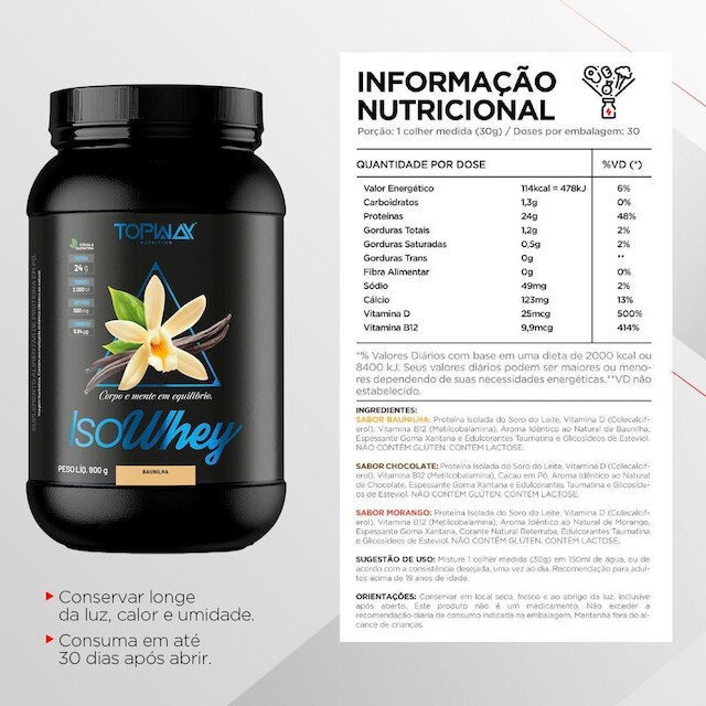 Whey Protein Isolado Pote 900G Topway Suplemento Alimentar