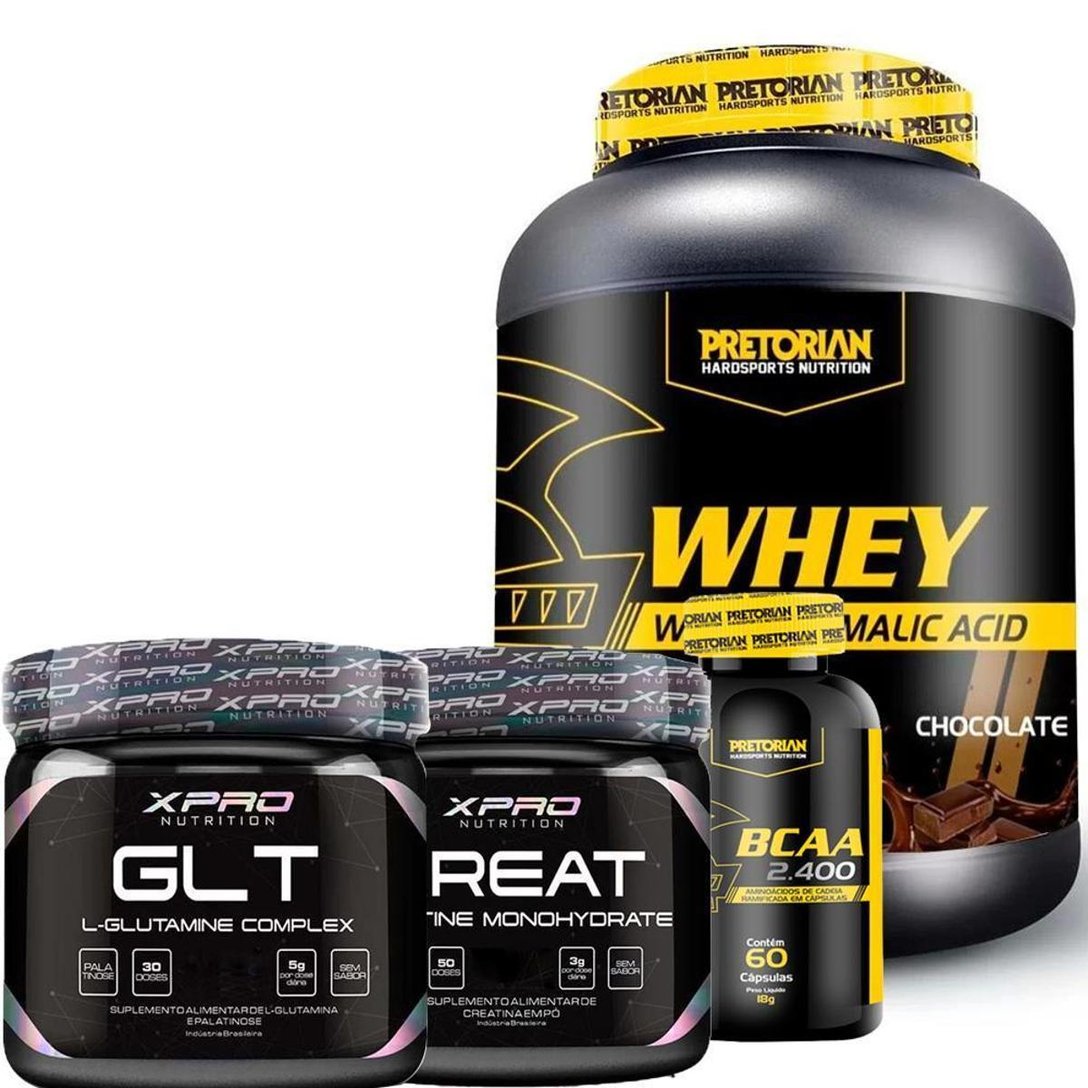 Whey Protein Isolado + WPC 900g + Bcaa 2400 Pretorian + Creatina e