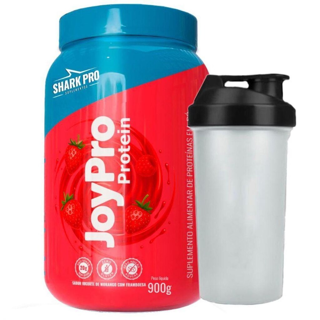 Whey Protein JoyPro Iogurte Morango 900g Coqueteleira Shark