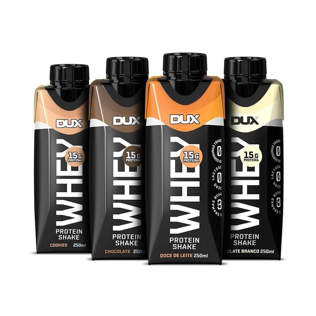 Whey Protein Shake Dux Nutrition Bebida Láctea UHT 250ML - Pack c/ 4 Sabores