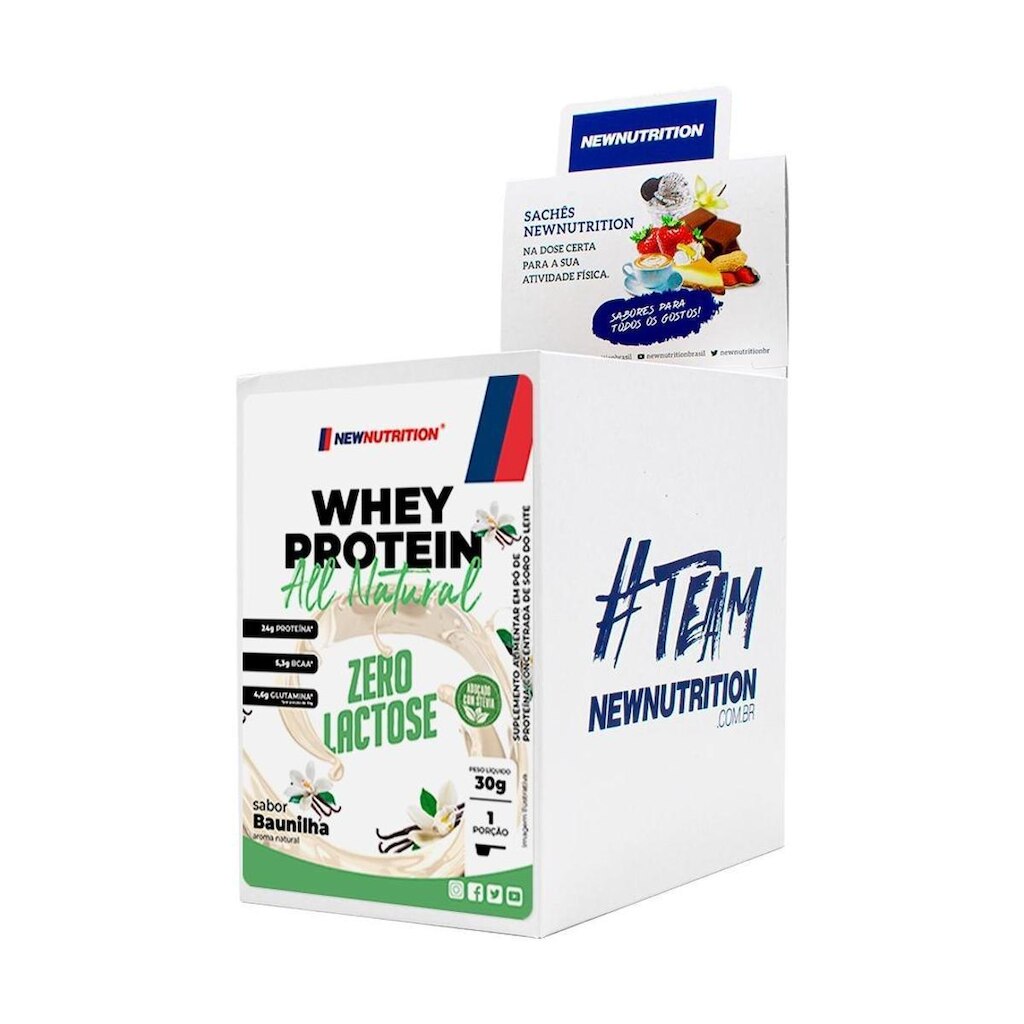 Whey Protein Zero Lactose All Natural 30g Baunilha - Display 10 Sachês NewNutrition