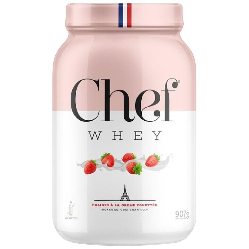 Whey Protein Zero Lactose Cheff Whey 907g Sabor Morango com Chantilly