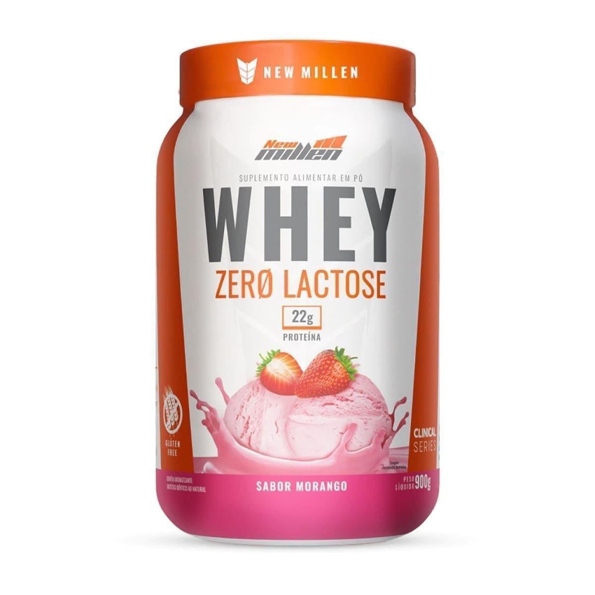 Whey Zero Lactose - 900g Morango - New Millen Menor preço em Whey Zero Lactose - 900g Morango - New Millen